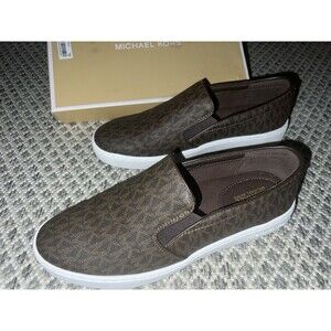 Michael Kors Keaton MK Signature Logo Flat Slip-On Sneakers Women Size 8M Brown